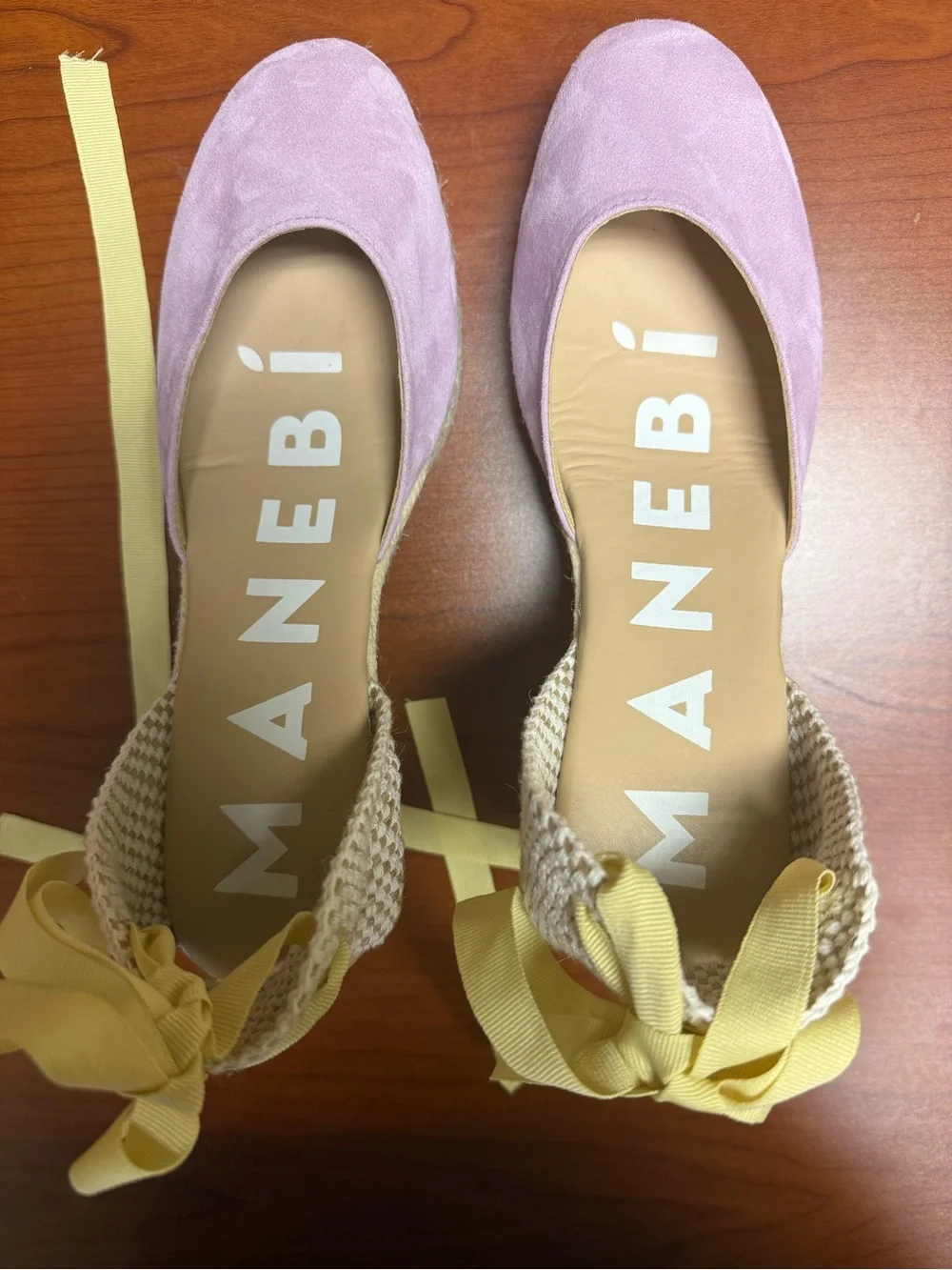 Manebí Wisteria Lilac Suede Lace-Up Espadrille Wedge Platform Sandals Size 40